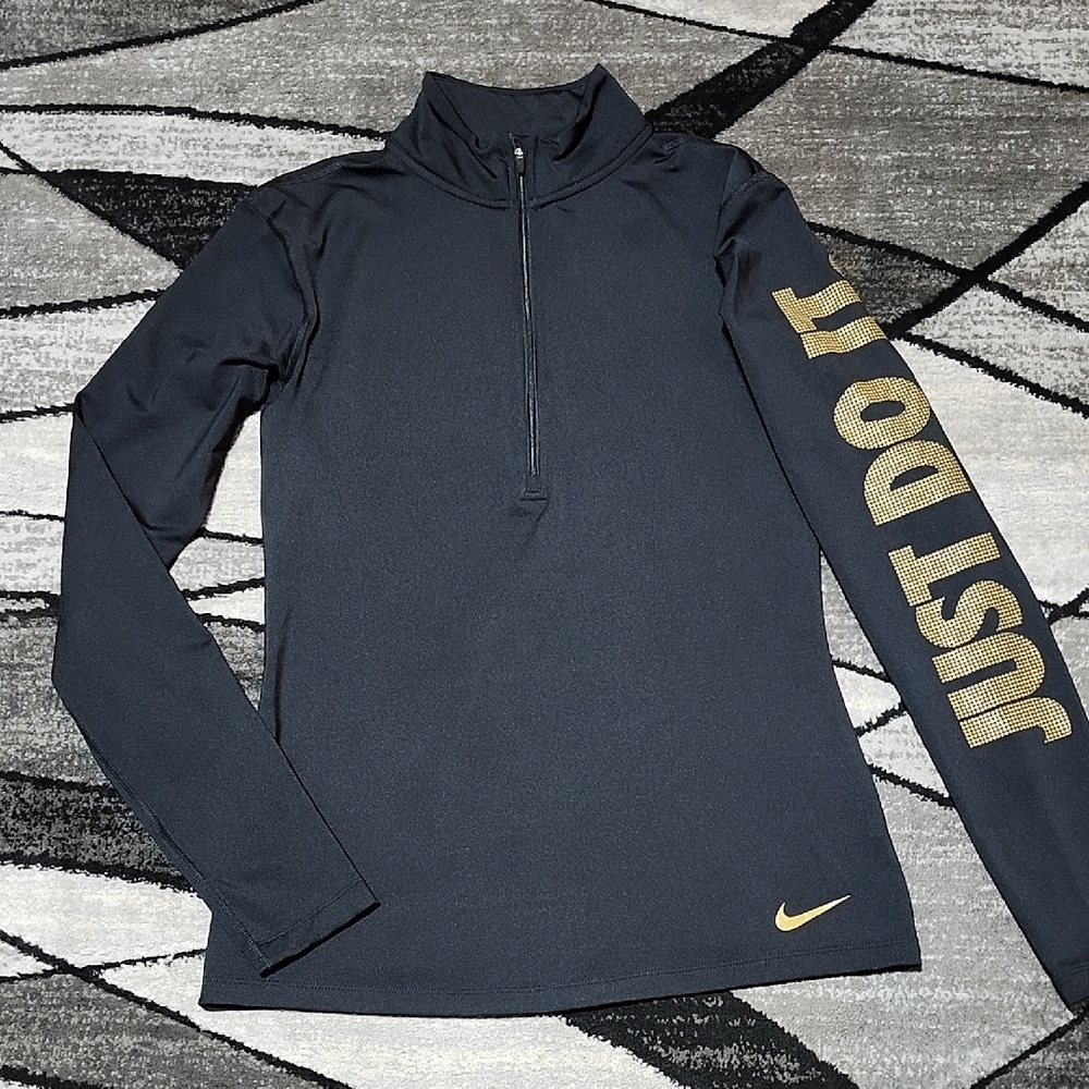 NIKE PRO DRI-FIT "JUST DO IT" RAISED GOLD SWOOSH HALF-ZIP MOCK-NECK SHIRT JACKET